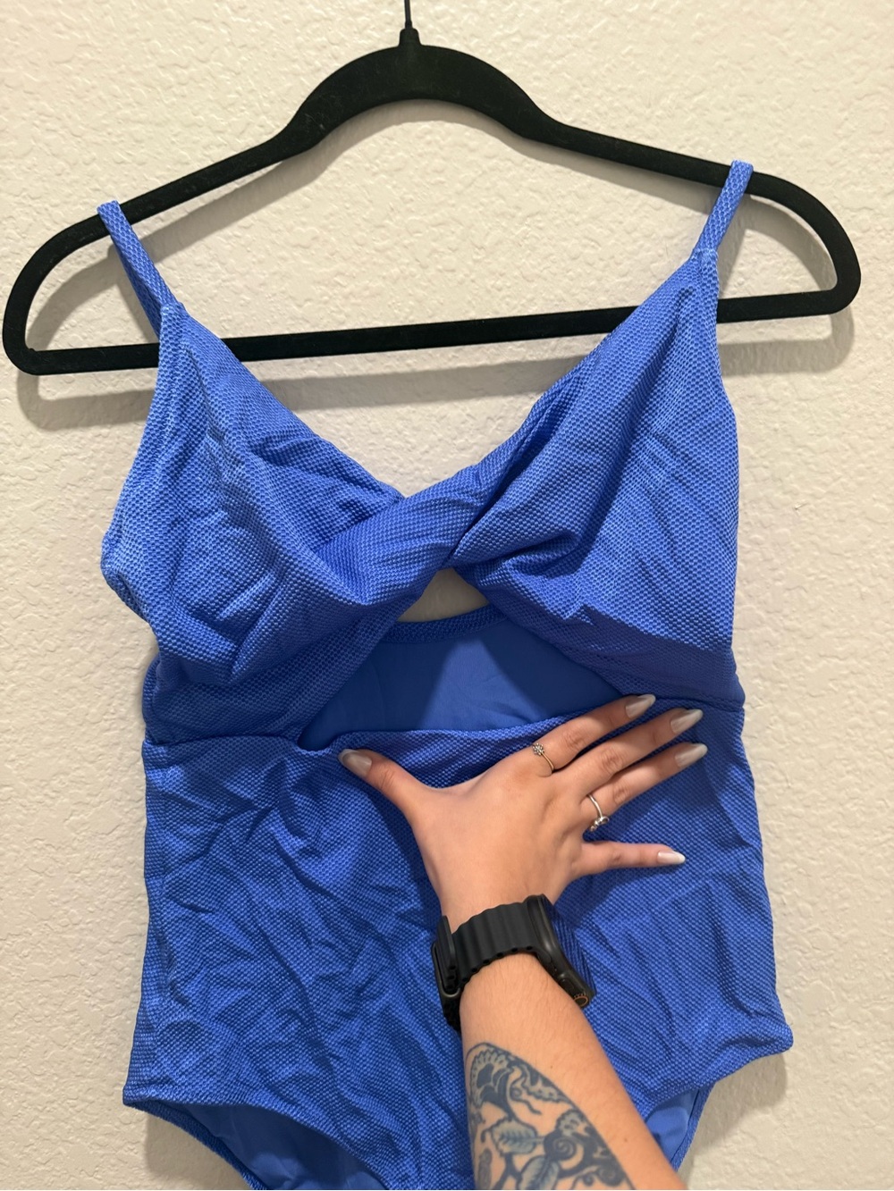 aerie Blue Twist-Front Bandeau One-Piece